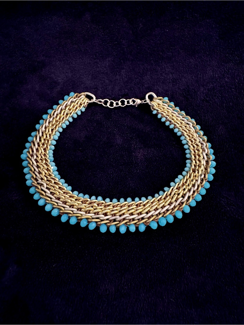 Gold Chain Collar Necklace with Turquoise Beads